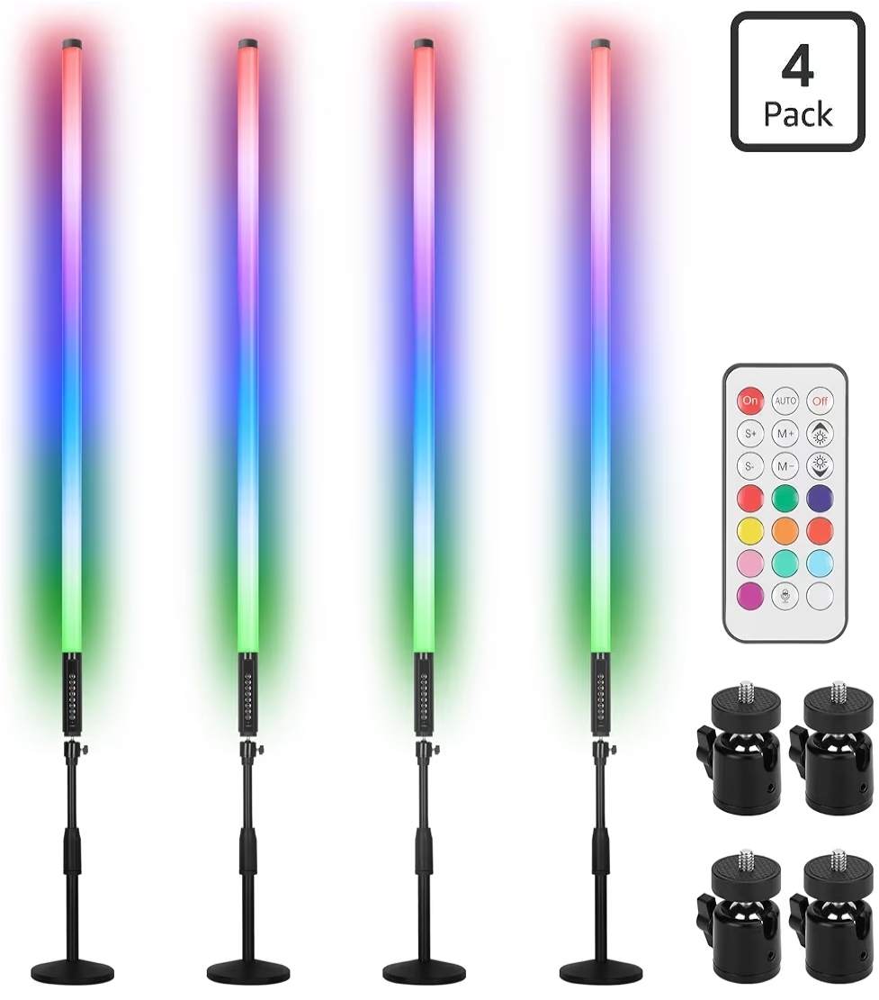 Four RGB tube lights with stands and remote control