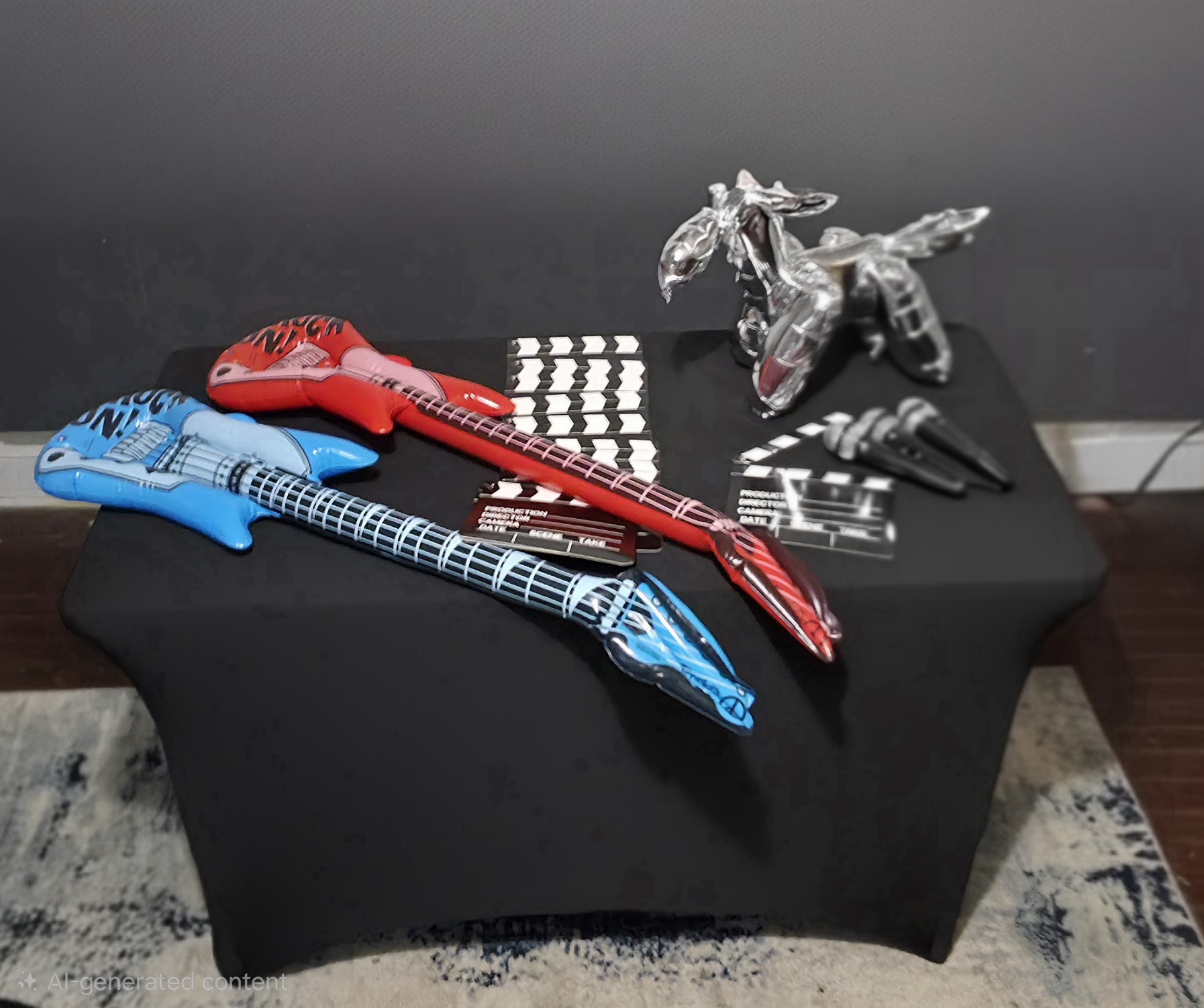 Rockstar themed photo props displayed on a black table